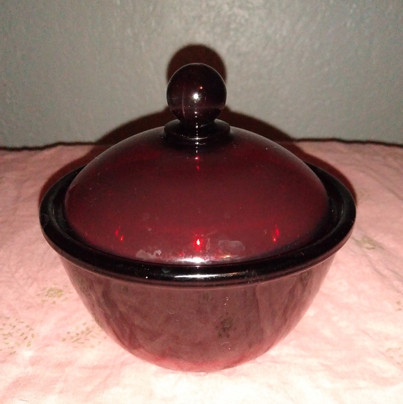 French Ruby Red Vintage Glass Candy Dish Nut Sugar Bowl Arcoroc France - Picture 4 of 7